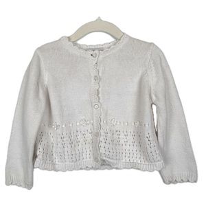 Sophie Rose Sweater Girl’s 3T White Long Sleeve Button Up Cardigan Satin Lacing